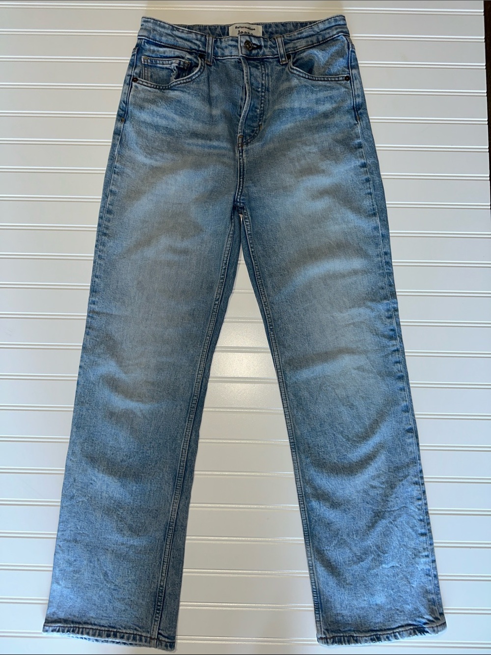 Reformation Cynthia High Rise Straight Jeans Light Wash Organic Cotton Size 28